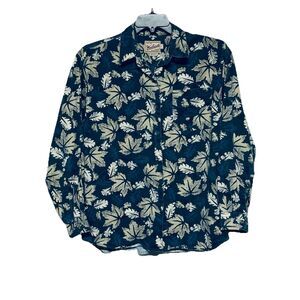 Vintage Woolrich Shirt Men's L Green Long Sleeve Button-Up Leaf Print USA Made